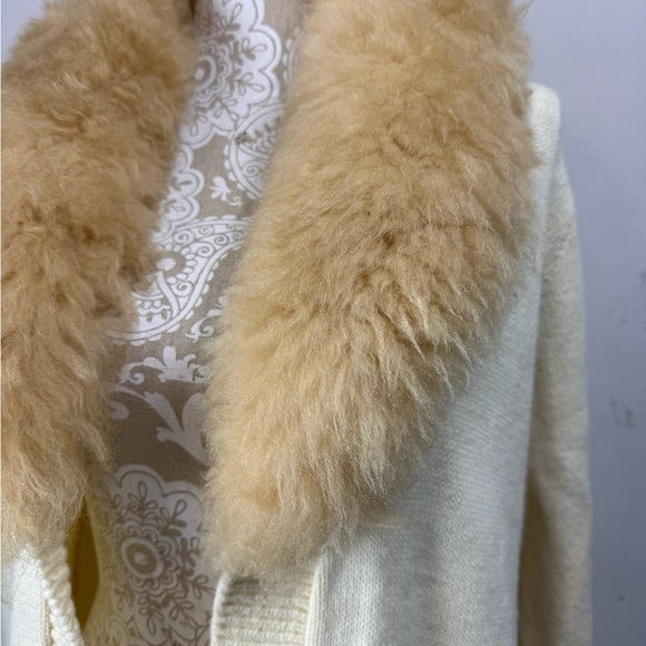 Vintage 70s JC Penney Size M/L Sweater Cardigan Lions Mane Faux Fur Collar - Picture 3 of 8